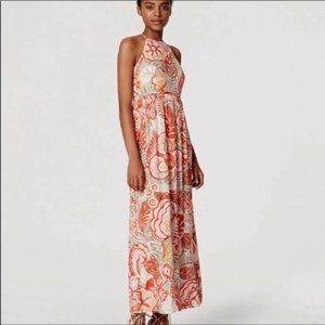 Loft orange floral tropical halter maxi dress